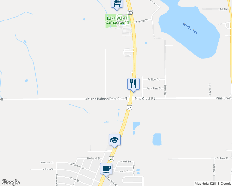 map of restaurants, bars, coffee shops, grocery stores, and more near 96 ABC Road in Lake Wales