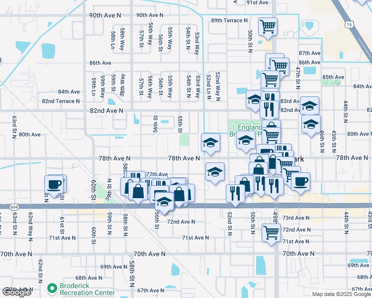 map of restaurants, bars, coffee shops, grocery stores, and more near in Pinellas Park
