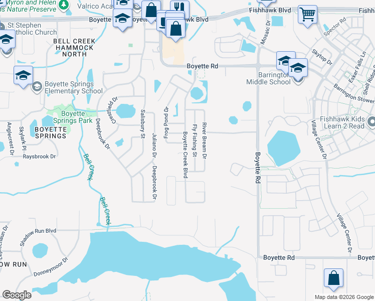 map of restaurants, bars, coffee shops, grocery stores, and more near 10432 Boyette Creek Boulevard in Riverview