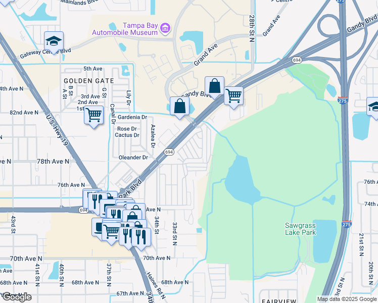 map of restaurants, bars, coffee shops, grocery stores, and more near 591 79th Drive in Saint Petersburg