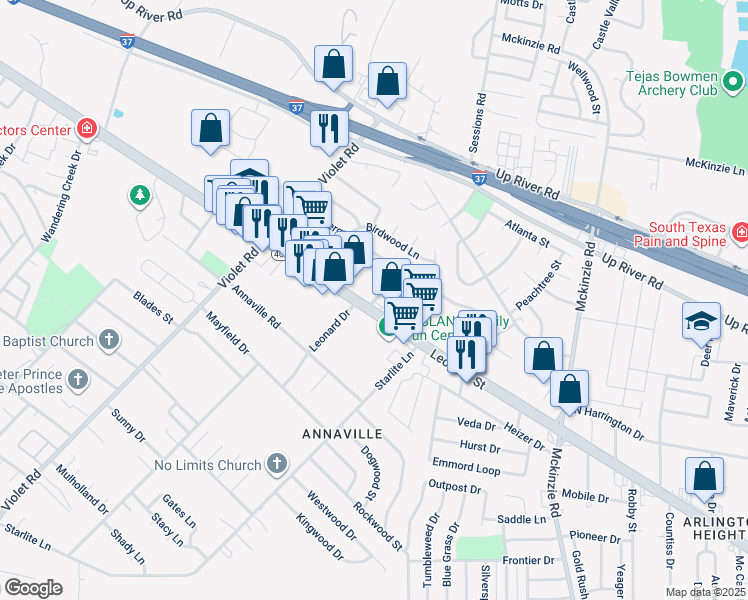 map of restaurants, bars, coffee shops, grocery stores, and more near 10910 Leopard Street in Corpus Christi