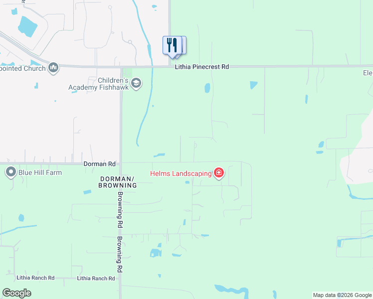 map of restaurants, bars, coffee shops, grocery stores, and more near 19128 Dorman Road in Lithia
