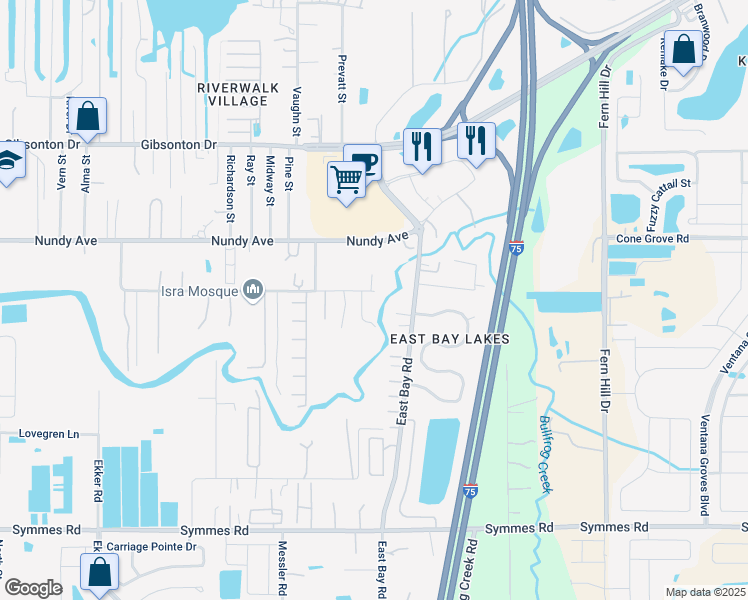 map of restaurants, bars, coffee shops, grocery stores, and more near 8860 Richmond Street in Gibsonton