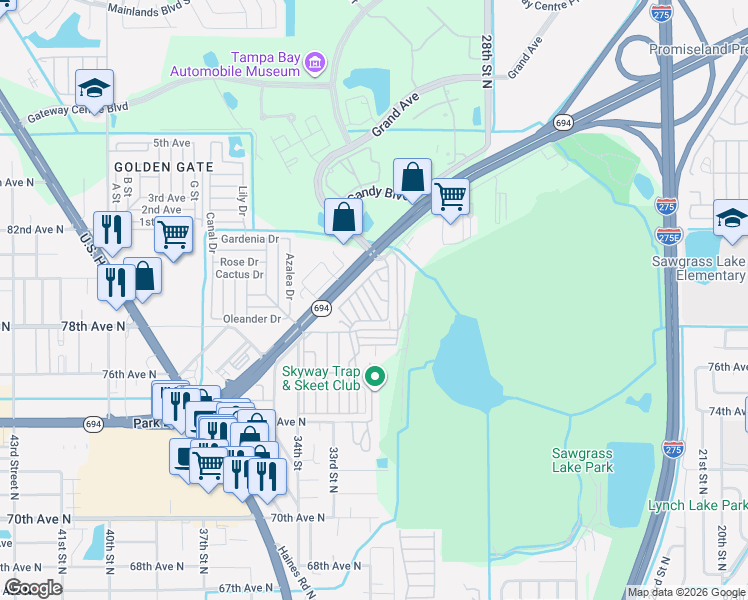 map of restaurants, bars, coffee shops, grocery stores, and more near 562 80th Drive in St. Petersburg