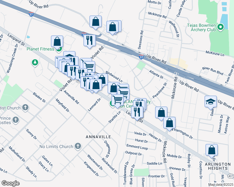 map of restaurants, bars, coffee shops, grocery stores, and more near 4422 Fleetwood Lane in Corpus Christi