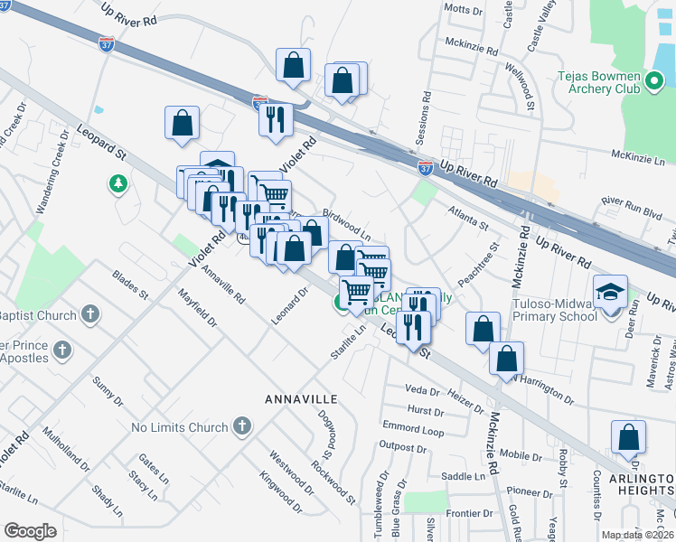 map of restaurants, bars, coffee shops, grocery stores, and more near 4422 Fleetwood Lane in Corpus Christi