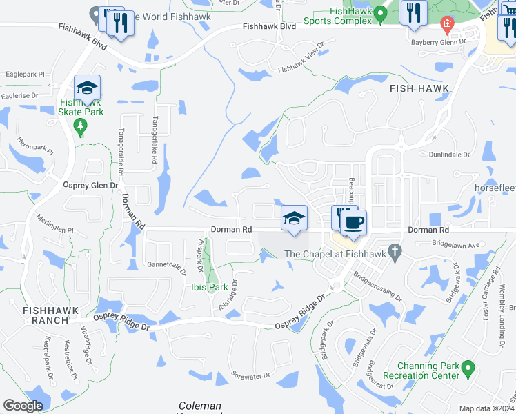 map of restaurants, bars, coffee shops, grocery stores, and more near 5828 Wrenwater Drive in Lithia