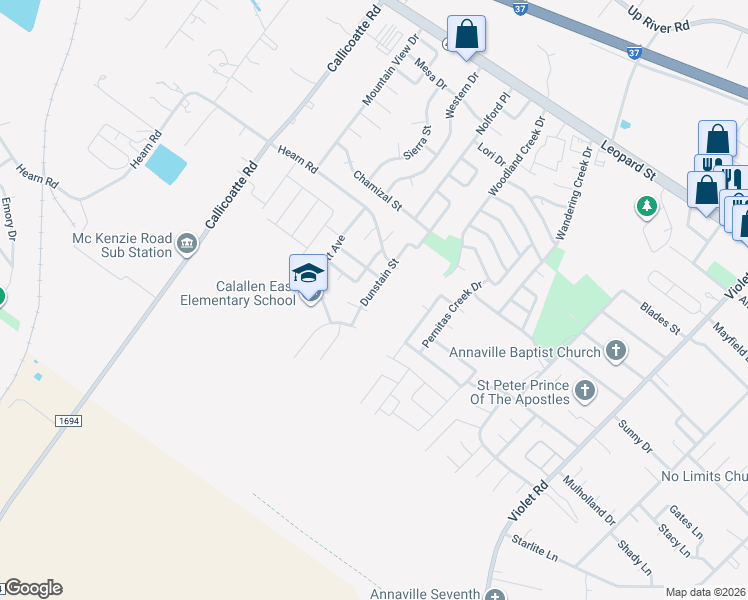 map of restaurants, bars, coffee shops, grocery stores, and more near 3817 Dunstain Street in Corpus Christi