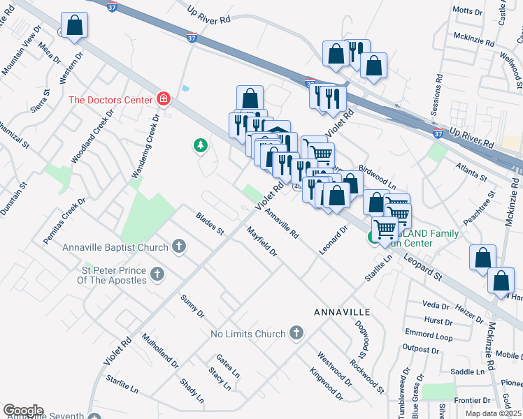 map of restaurants, bars, coffee shops, grocery stores, and more near 4229 Violet Road in Corpus Christi