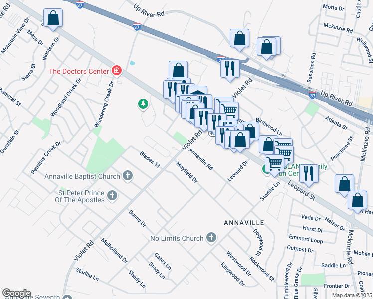 map of restaurants, bars, coffee shops, grocery stores, and more near 4229 Violet Road in Corpus Christi