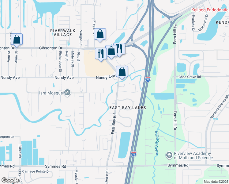 map of restaurants, bars, coffee shops, grocery stores, and more near 10733 East Bay Road in Gibsonton