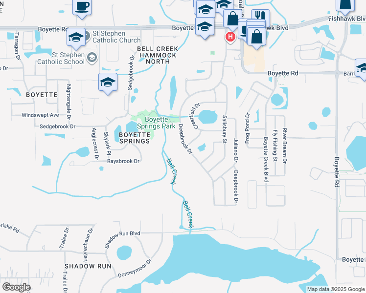map of restaurants, bars, coffee shops, grocery stores, and more near 10437 Deepbrook Drive in Riverview