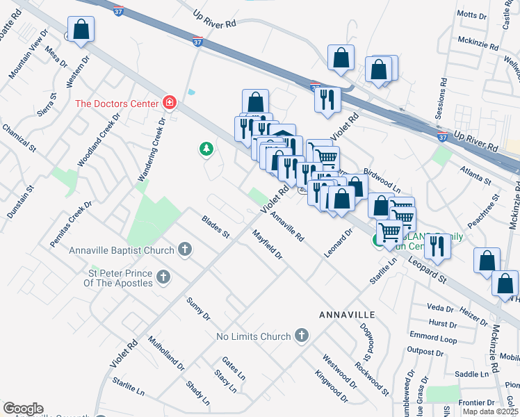 map of restaurants, bars, coffee shops, grocery stores, and more near 4229 Violet Road in Corpus Christi