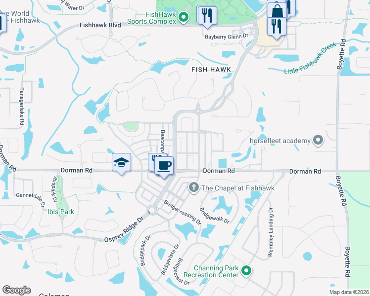 map of restaurants, bars, coffee shops, grocery stores, and more near 5919 Palmettoside Street in Lithia