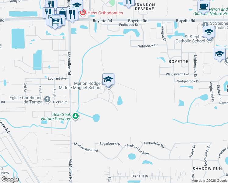 map of restaurants, bars, coffee shops, grocery stores, and more near 10910 Tucker Road in Riverview