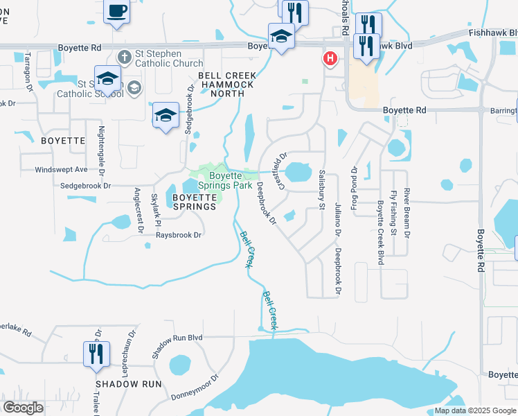 map of restaurants, bars, coffee shops, grocery stores, and more near 10437 Deepbrook Drive in Riverview