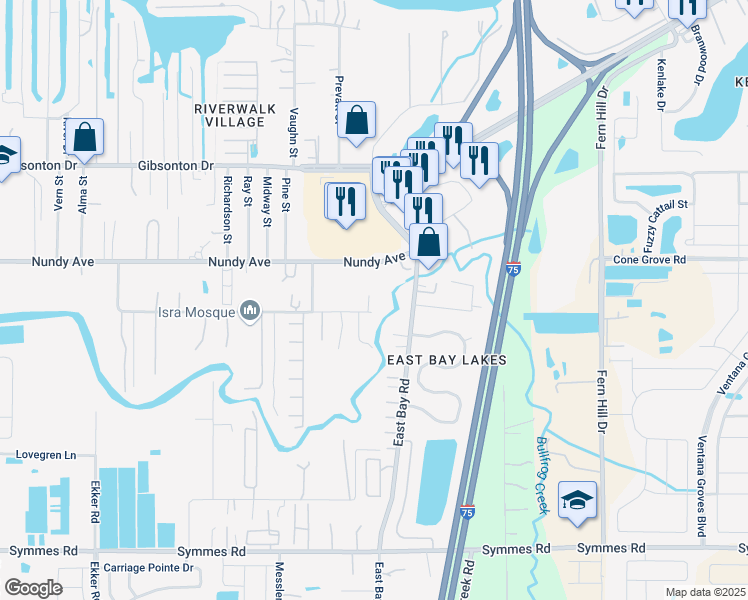 map of restaurants, bars, coffee shops, grocery stores, and more near 8860 Richmond Street in Gibsonton