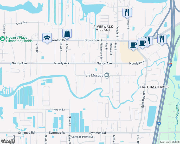 map of restaurants, bars, coffee shops, grocery stores, and more near 8270 Richmond Street in Gibsonton