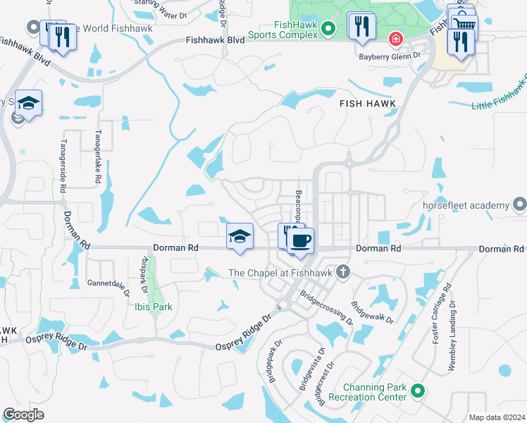 map of restaurants, bars, coffee shops, grocery stores, and more near 16009 Loneoak View Drive in Lithia