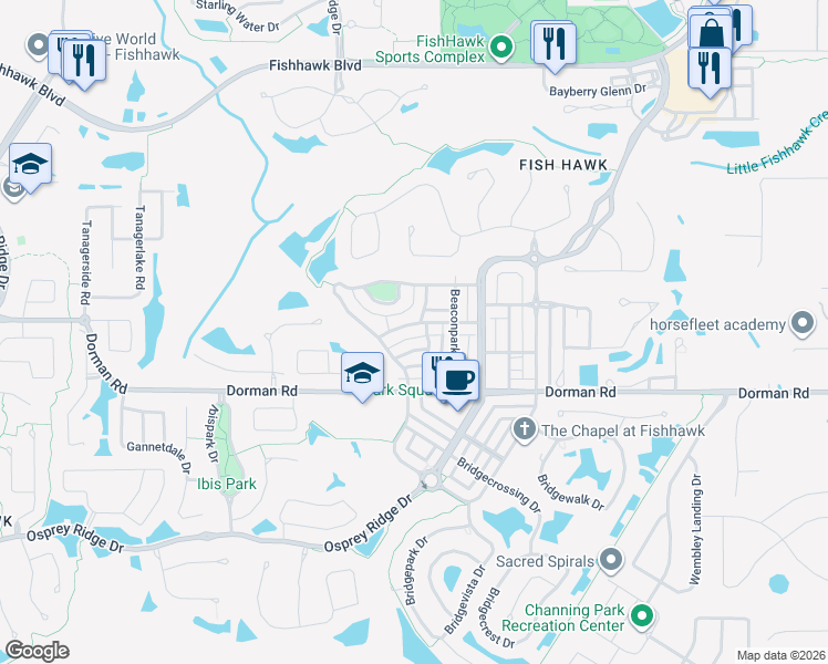 map of restaurants, bars, coffee shops, grocery stores, and more near 16017 Loneoak View Drive in Lithia
