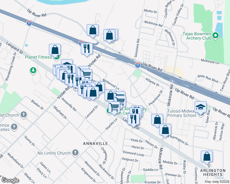 map of restaurants, bars, coffee shops, grocery stores, and more near 10926 Timbergrove Lane in Corpus Christi