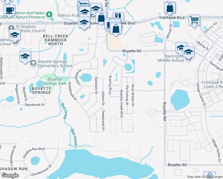 map of restaurants, bars, coffee shops, grocery stores, and more near 13502 Blue Sunfish Court in Riverview