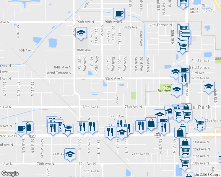map of restaurants, bars, coffee shops, grocery stores, and more near 5690 80th Avenue in Pinellas Park