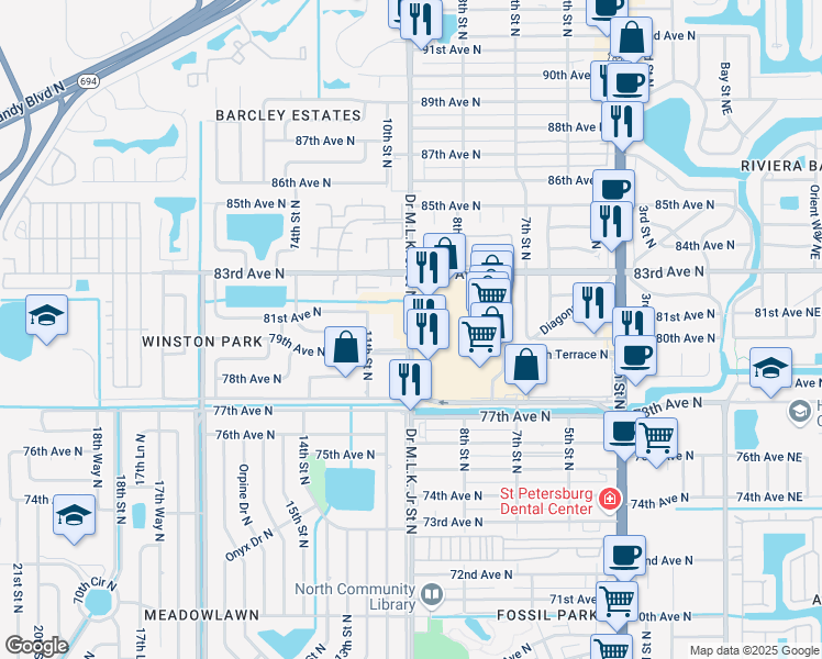 map of restaurants, bars, coffee shops, grocery stores, and more near in St. Petersburg