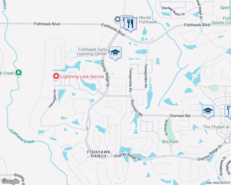 map of restaurants, bars, coffee shops, grocery stores, and more near 5803 Meadowpark Place in Lithia