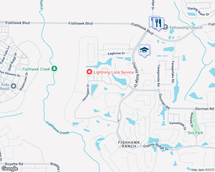 map of restaurants, bars, coffee shops, grocery stores, and more near 15013 Heronglen Drive in Lithia