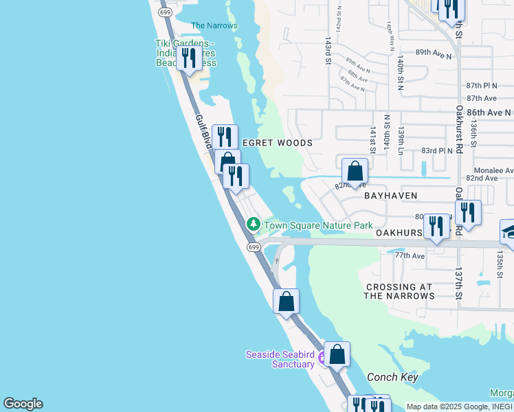 map of restaurants, bars, coffee shops, grocery stores, and more near 19111 Vista Bay Drive in Indian Shores