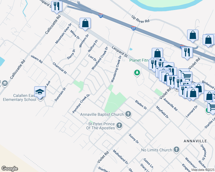 map of restaurants, bars, coffee shops, grocery stores, and more near 11602 Coleta Creek Drive in Corpus Christi