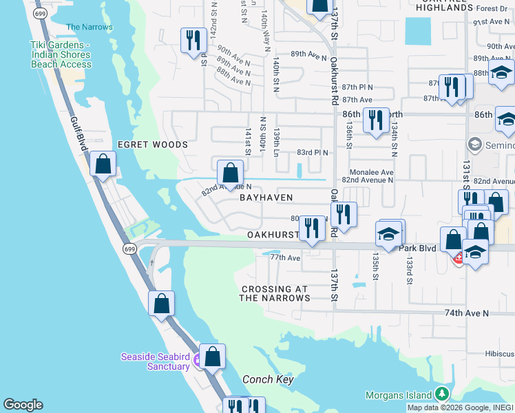 map of restaurants, bars, coffee shops, grocery stores, and more near 14006 81st Avenue in Seminole