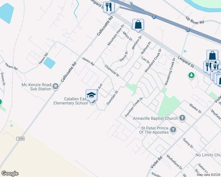 map of restaurants, bars, coffee shops, grocery stores, and more near 3913 Wirt Ave in Corpus Christi