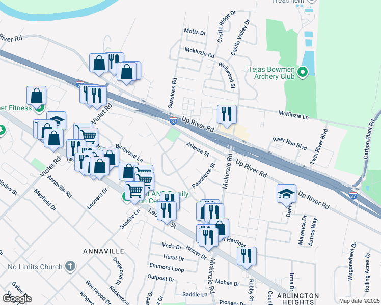 map of restaurants, bars, coffee shops, grocery stores, and more near 3242 Harpers Ferry Street in Corpus Christi