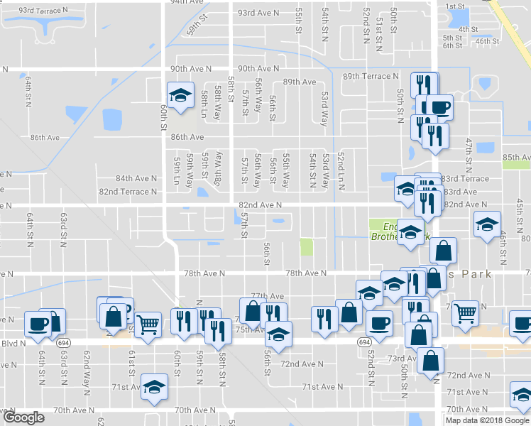 map of restaurants, bars, coffee shops, grocery stores, and more near 8146 56th Street in Pinellas Park