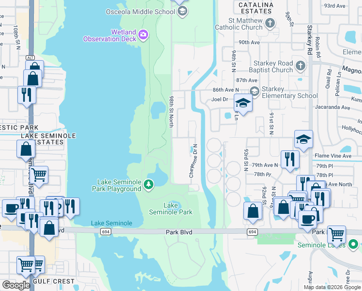 map of restaurants, bars, coffee shops, grocery stores, and more near 8181 98th Street North in Seminole