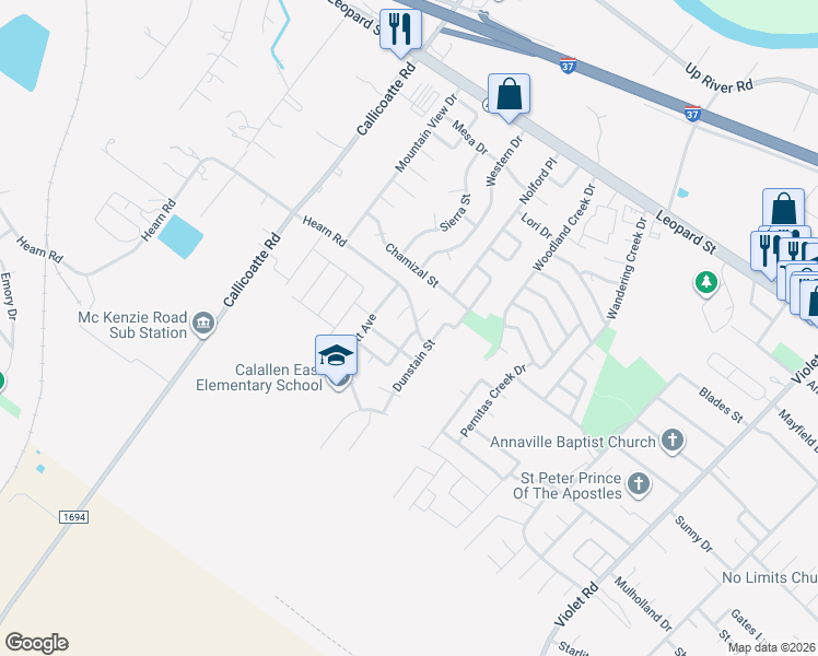 map of restaurants, bars, coffee shops, grocery stores, and more near 3913 Wirt Avenue in Corpus Christi