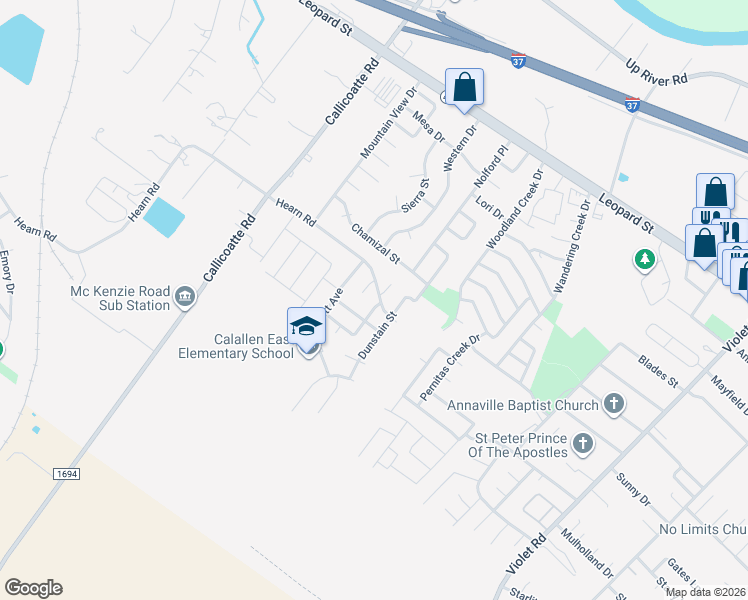 map of restaurants, bars, coffee shops, grocery stores, and more near 3913 Wirt Avenue in Corpus Christi