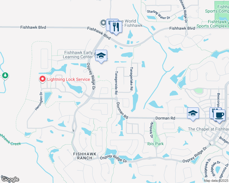 map of restaurants, bars, coffee shops, grocery stores, and more near 5811 Tanagerside Road in Lithia