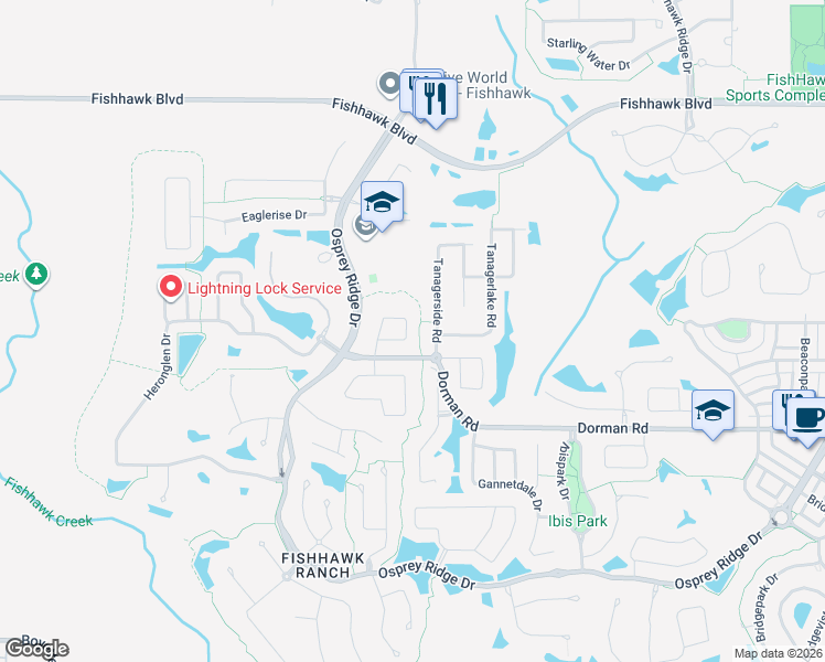 map of restaurants, bars, coffee shops, grocery stores, and more near 5811 Tanagerside Road in Lithia