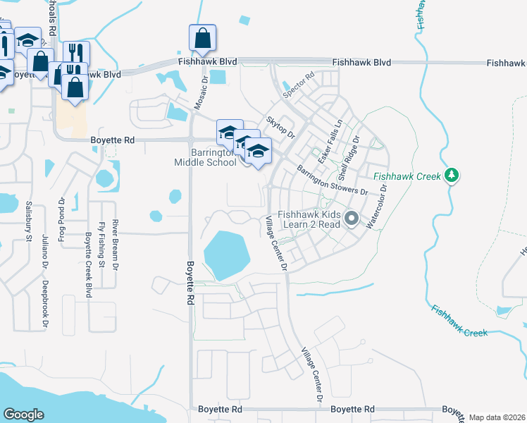map of restaurants, bars, coffee shops, grocery stores, and more near 13916 Lake Fishhawk Drive in Lithia