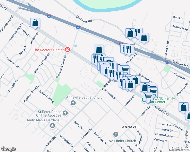 map of restaurants, bars, coffee shops, grocery stores, and more near 11301 Margie Drive in Corpus Christi