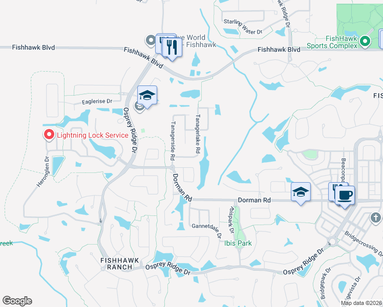 map of restaurants, bars, coffee shops, grocery stores, and more near 5828 Tanagerlake Road in Lithia