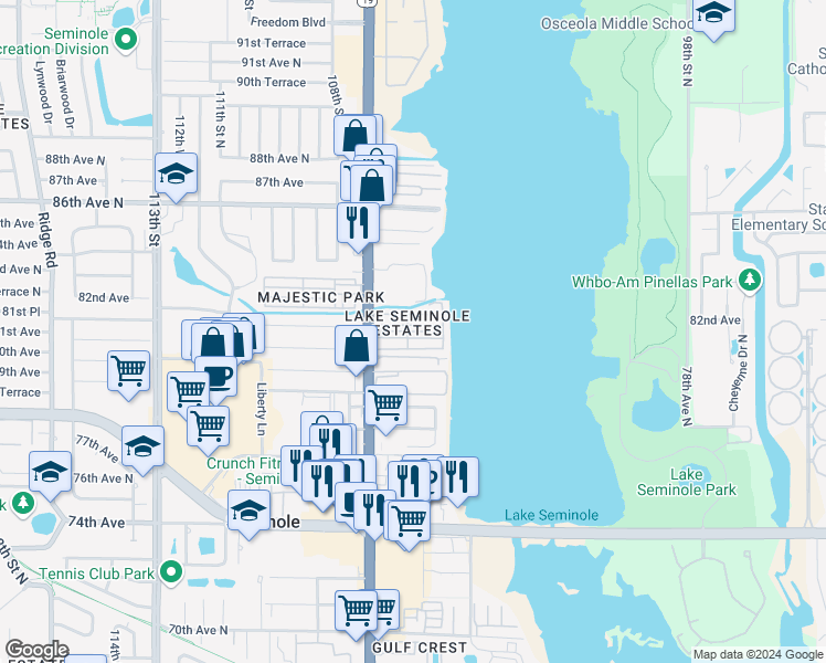 map of restaurants, bars, coffee shops, grocery stores, and more near 226 Carol Drive in Seminole