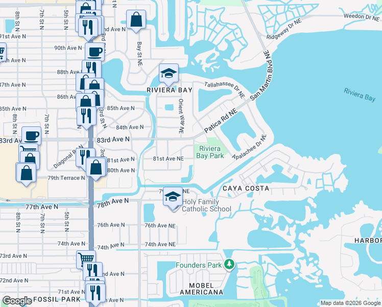 map of restaurants, bars, coffee shops, grocery stores, and more near 8096 Macoma Drive Northeast in St. Petersburg