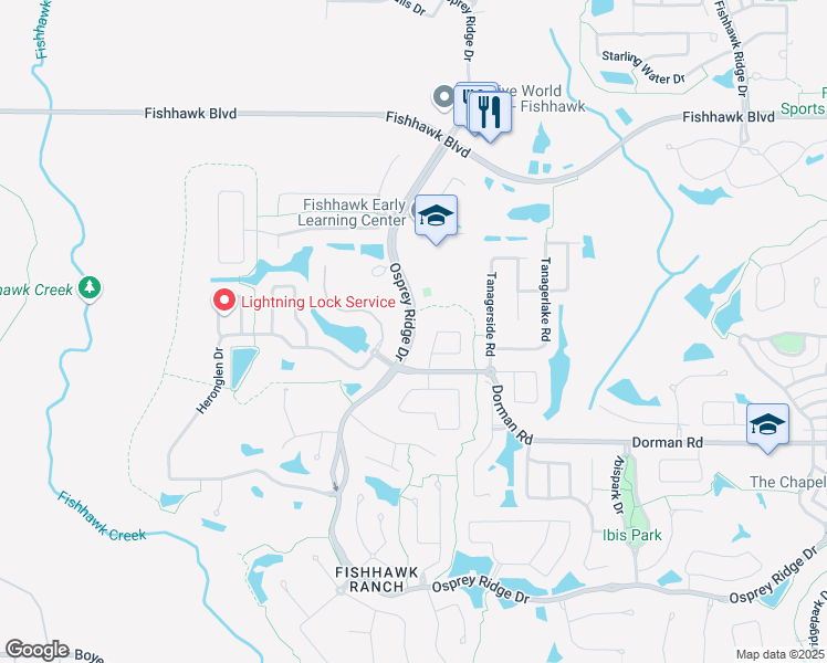 map of restaurants, bars, coffee shops, grocery stores, and more near Osprey Ridge Drive in Lithia