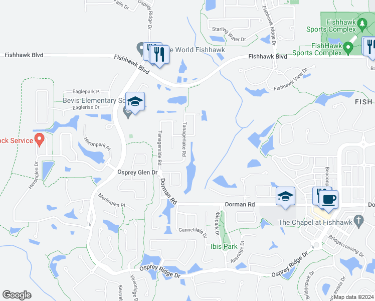 map of restaurants, bars, coffee shops, grocery stores, and more near 5718 Tanagerlake Road in Lithia