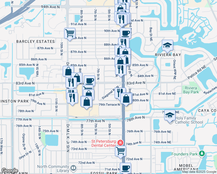 map of restaurants, bars, coffee shops, grocery stores, and more near in St. Petersburg
