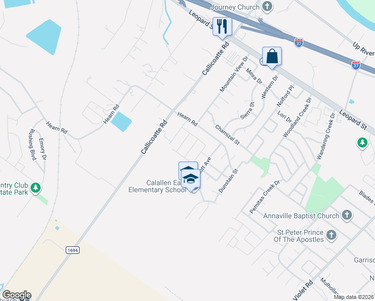 map of restaurants, bars, coffee shops, grocery stores, and more near 12009 Hearn Road in Corpus Christi